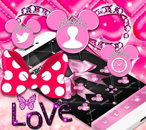 Pink Black Minny Bowknot Theme - Image screenshot of android app