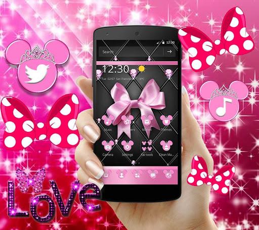 Pink Black Minny Bowknot Theme - Image screenshot of android app