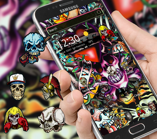 Rock Skull Graffiti Theme & Lock Screen & Call - Image screenshot of android app