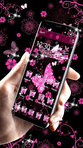 Pink Black Butterfly Theme - Image screenshot of android app