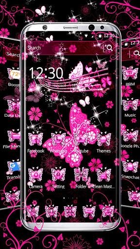 Pink Black Butterfly Theme - Image screenshot of android app