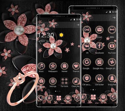 Pink Gold Flower Black Luxury Theme - Image screenshot of android app