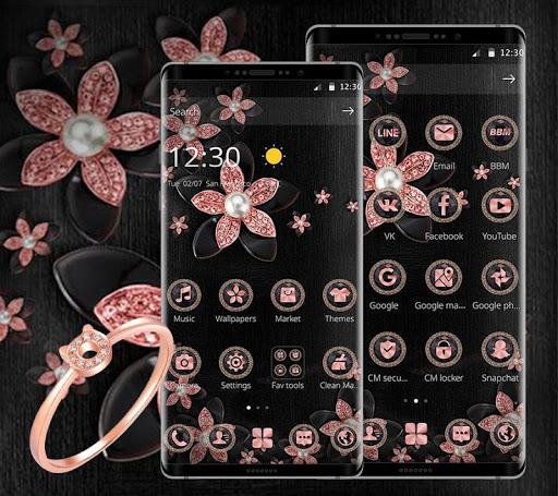 Pink Gold Flower Black Luxury Theme - عکس برنامه موبایلی اندروید