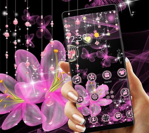 Pink Neon Flower Glitter Bling Theme - Image screenshot of android app
