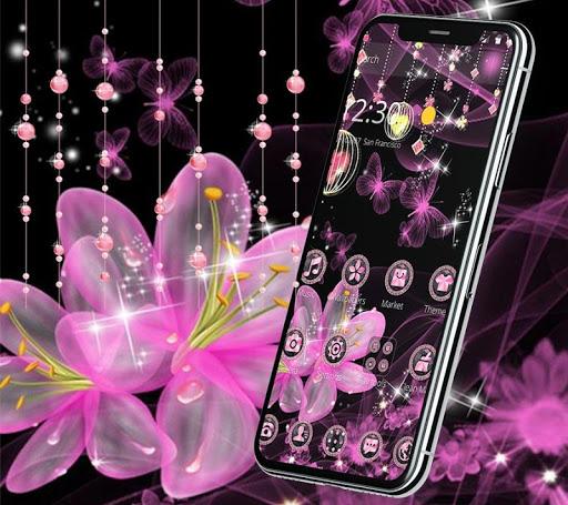 Pink Neon Flower Glitter Bling Theme - عکس برنامه موبایلی اندروید