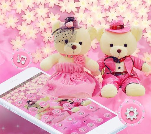 Cute Pink Teddy Bear Blooms Theme - Image screenshot of android app