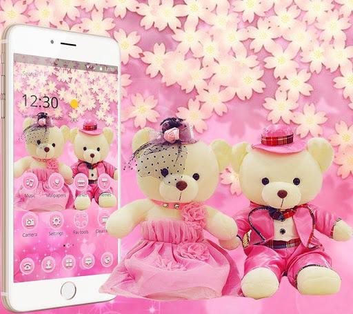 Cute Pink Teddy Bear Blooms Theme - عکس برنامه موبایلی اندروید