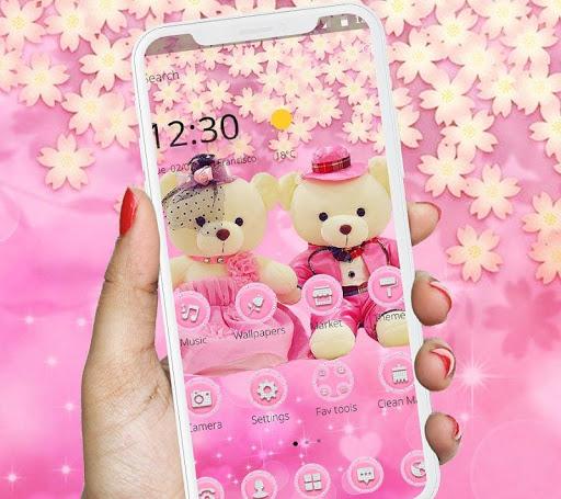 Cute Pink Teddy Bear Blooms Theme - عکس برنامه موبایلی اندروید
