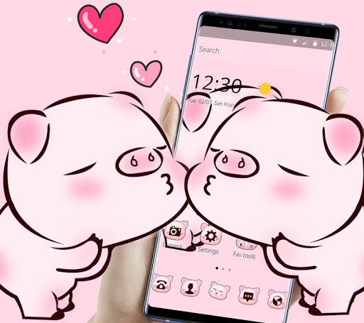 Pink Cute Love Piggy Theme - عکس برنامه موبایلی اندروید