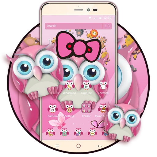 Pink Owl Lovely Cartoon Mobile Theme - Image screenshot of android app
