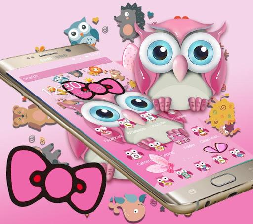 Pink Owl Lovely Cartoon Mobile Theme - Image screenshot of android app