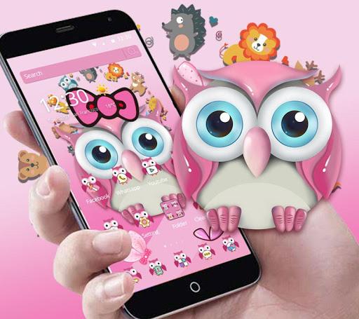 Pink Owl Lovely Cartoon Mobile Theme - Image screenshot of android app