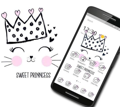 White Princess Kitty Cartoon Sweet Theme - Image screenshot of android app