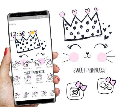 White Princess Kitty Cartoon Sweet Theme - Image screenshot of android app