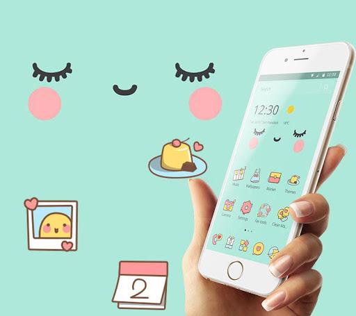 Blue Cute Cartoon Sweet Face Theme - عکس برنامه موبایلی اندروید