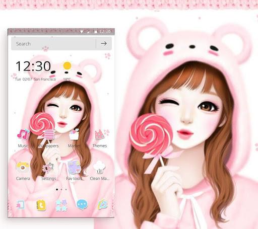 Pink Lovely Girl Sweet Bear Theme - Image screenshot of android app