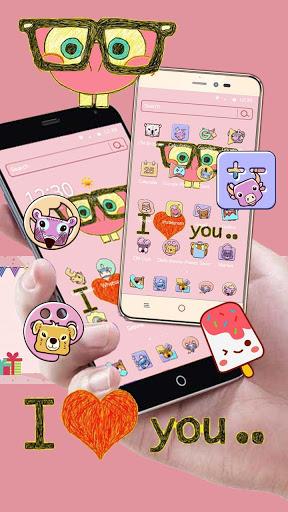 Pink cartoon wallpaper surprise animal icon theme - عکس برنامه موبایلی اندروید