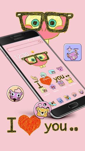 Pink cartoon wallpaper surprise animal icon theme - Image screenshot of android app