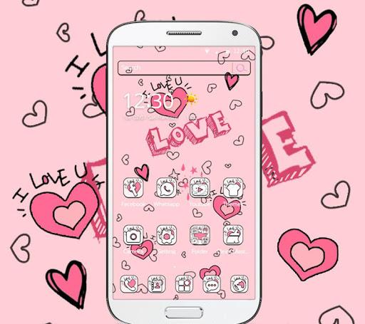 Doodle Pink Love Theme Wallpaper - Image screenshot of android app