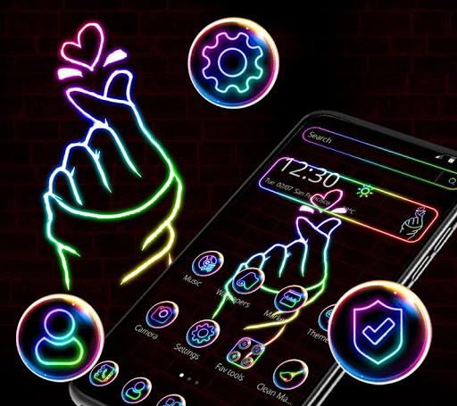 Neon Finger Heart Love Launcher Theme 👌 - Image screenshot of android app