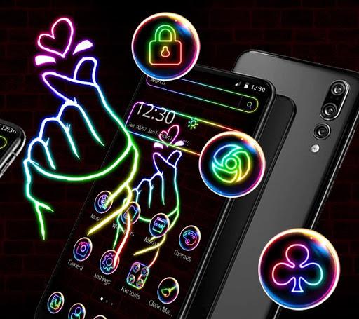 Neon Finger Heart Love Launcher Theme 👌 - Image screenshot of android app