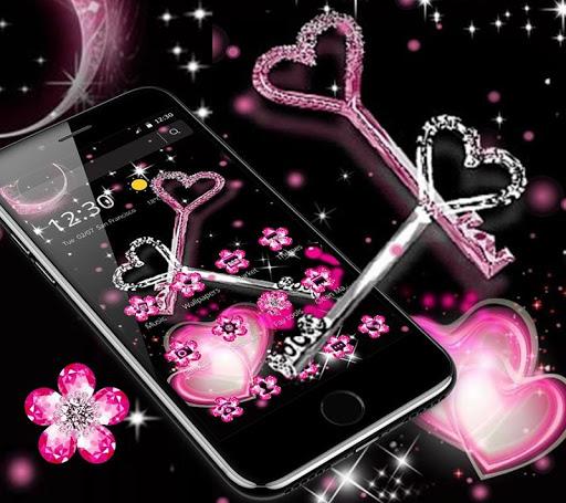 Pink Black Glitter Diamond Heart Key Theme - Image screenshot of android app