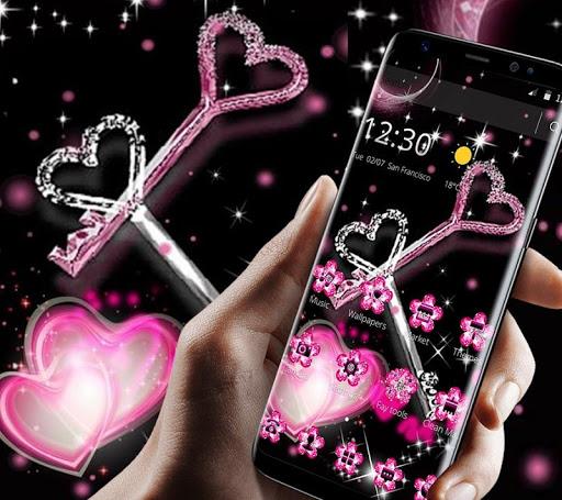 Pink Black Glitter Diamond Heart Key Theme - Image screenshot of android app