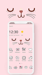 Pink Cute Cartoon Kitty Face Theme - Image screenshot of android app