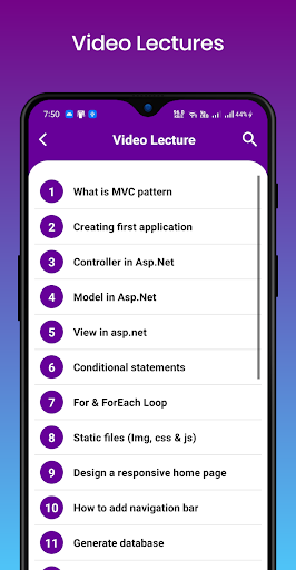 Learn ASP.NET - عکس برنامه موبایلی اندروید