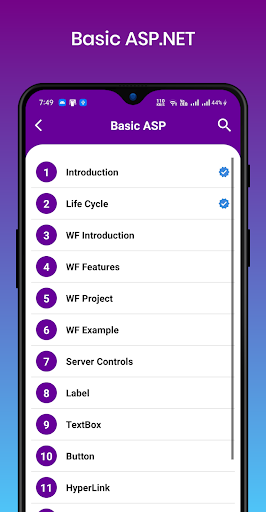 Learn ASP.NET - Image screenshot of android app