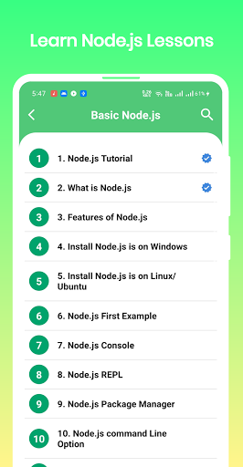 Learn Node JS - Image screenshot of android app