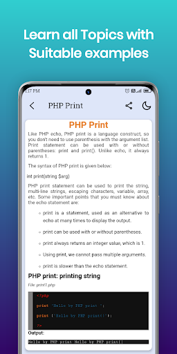Learn PHP - عکس برنامه موبایلی اندروید