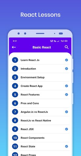 Learn React JS - Image screenshot of android app