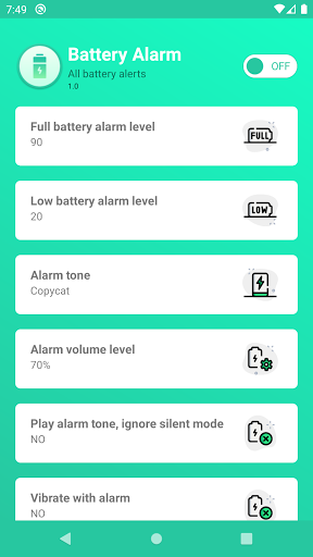 Battery full alarm - low alert - Image screenshot of android app