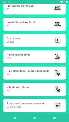 Battery full alarm - low alert - Image screenshot of android app