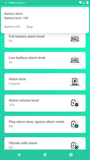 Battery full alarm - low alert - Image screenshot of android app