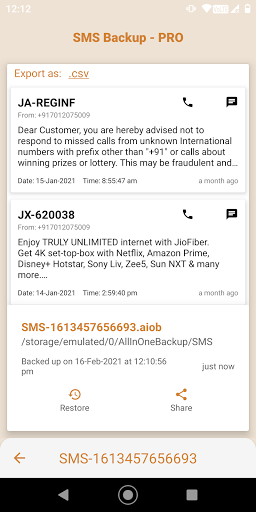 SMS Backup and Restore - Image screenshot of android app