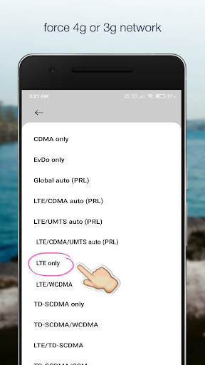 Force LTE only and WCDMA/5G/4G - Image screenshot of android app