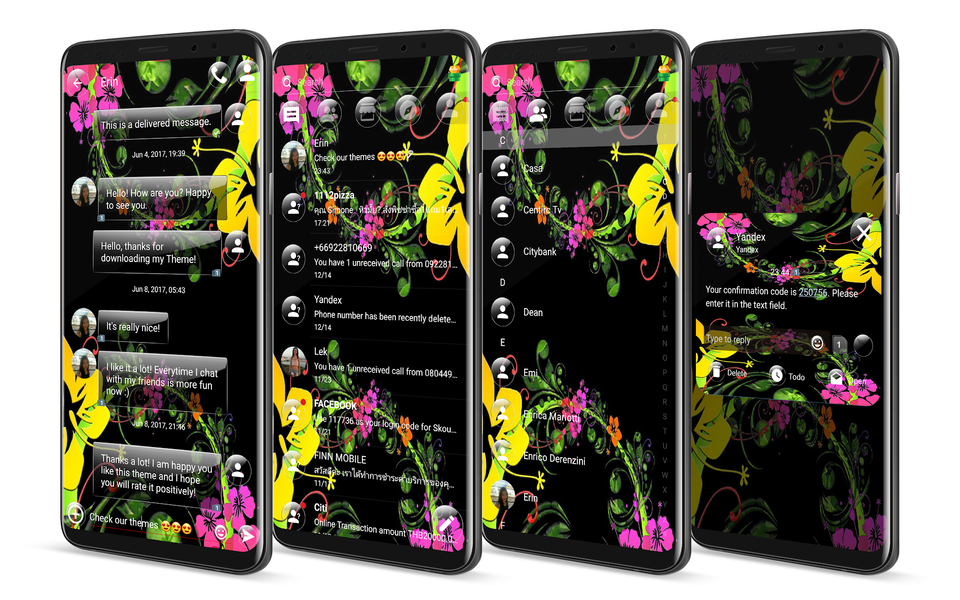 SMS Theme Glass Black Flowers - عکس برنامه موبایلی اندروید