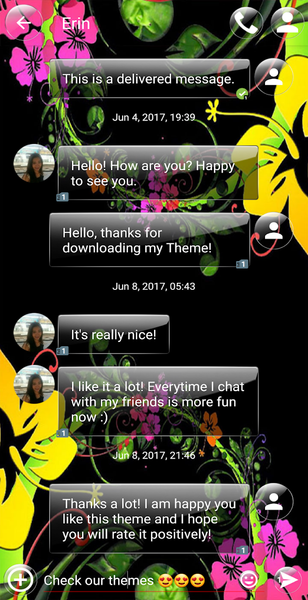 SMS Theme Glass Black Flowers - Image screenshot of android app