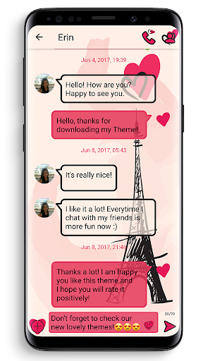 SMS Theme Love Paris - pink - Image screenshot of android app