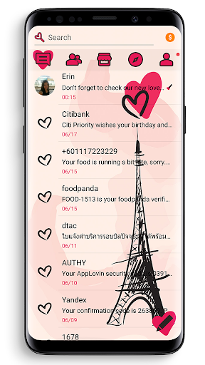 SMS Theme Love Paris - pink - عکس برنامه موبایلی اندروید