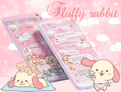 SMS Theme Rabbit Fluffy Pink - Image screenshot of android app