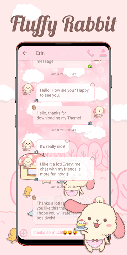 SMS Theme Rabbit Fluffy Pink - Image screenshot of android app