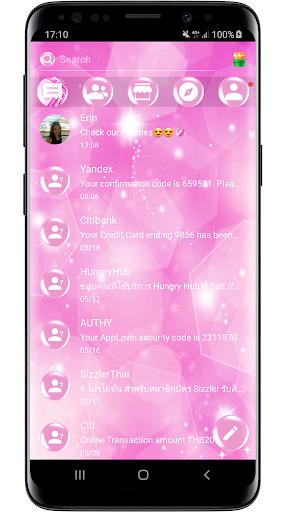 SMS Theme Sparkling Pink 2 - Image screenshot of android app