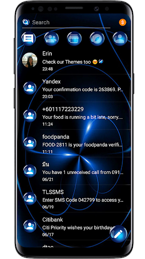 SMS Theme Sphere Blue - black - Image screenshot of android app