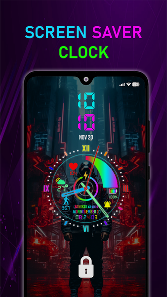 Neon Digital Clock Smart Watch - Image screenshot of android app