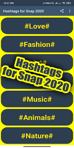 Hashtags for Snap 2021 - عکس برنامه موبایلی اندروید