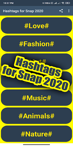 Hashtags for Snap 2021 - Image screenshot of android app