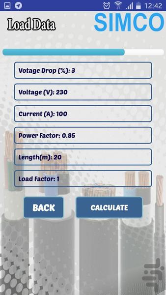 Cable sizing - Image screenshot of android app